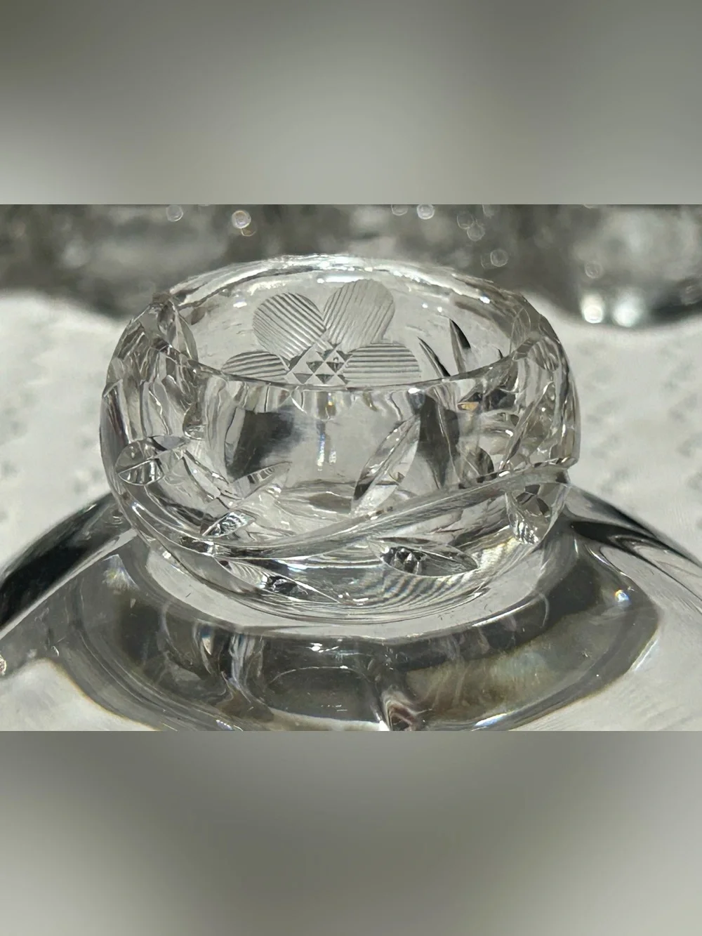 Set Of 10 Antique Open Salt Cellar Dip Etched Crystal Glass Clear Edge Flower